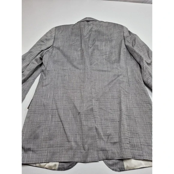 Vintage Lanvin Paris Blazer Mens 44L Gray 100% Silk Check Sport Coat Jacket 80s